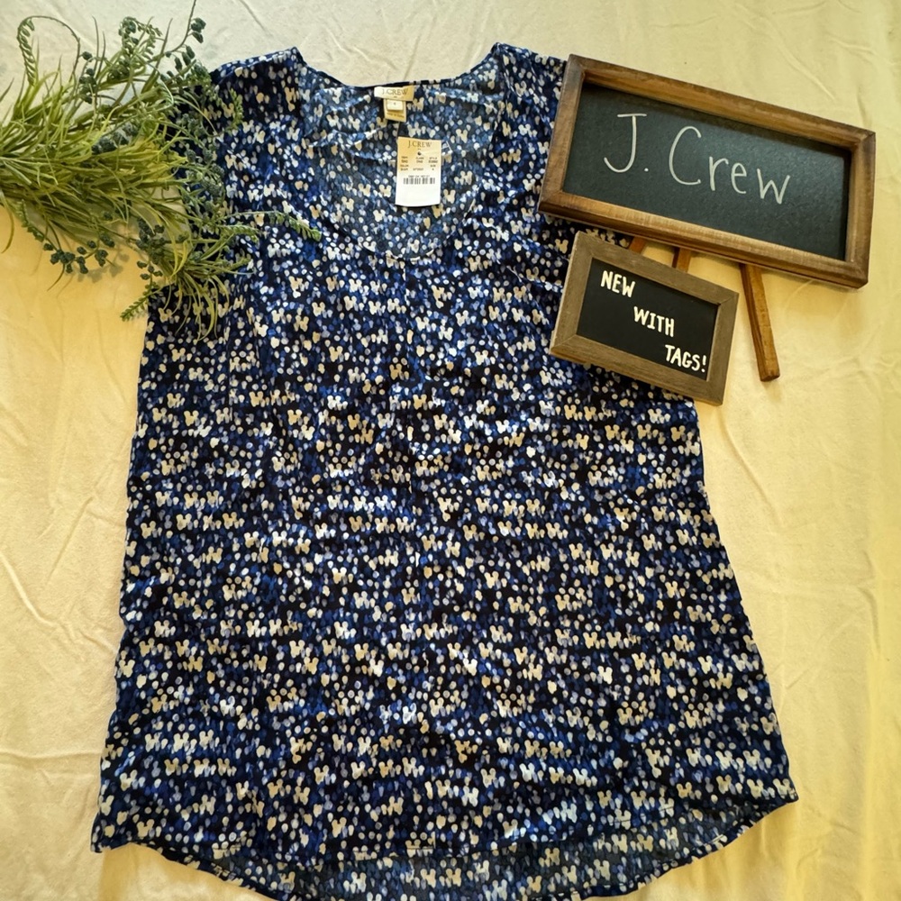 NWT + J. Crew + Blue and White Sleeveless Blouse